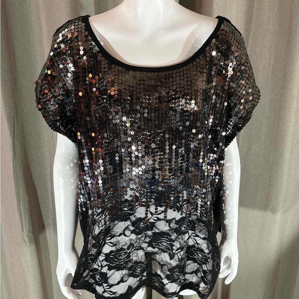 Almost Famous Black Sequin Lace Blouse